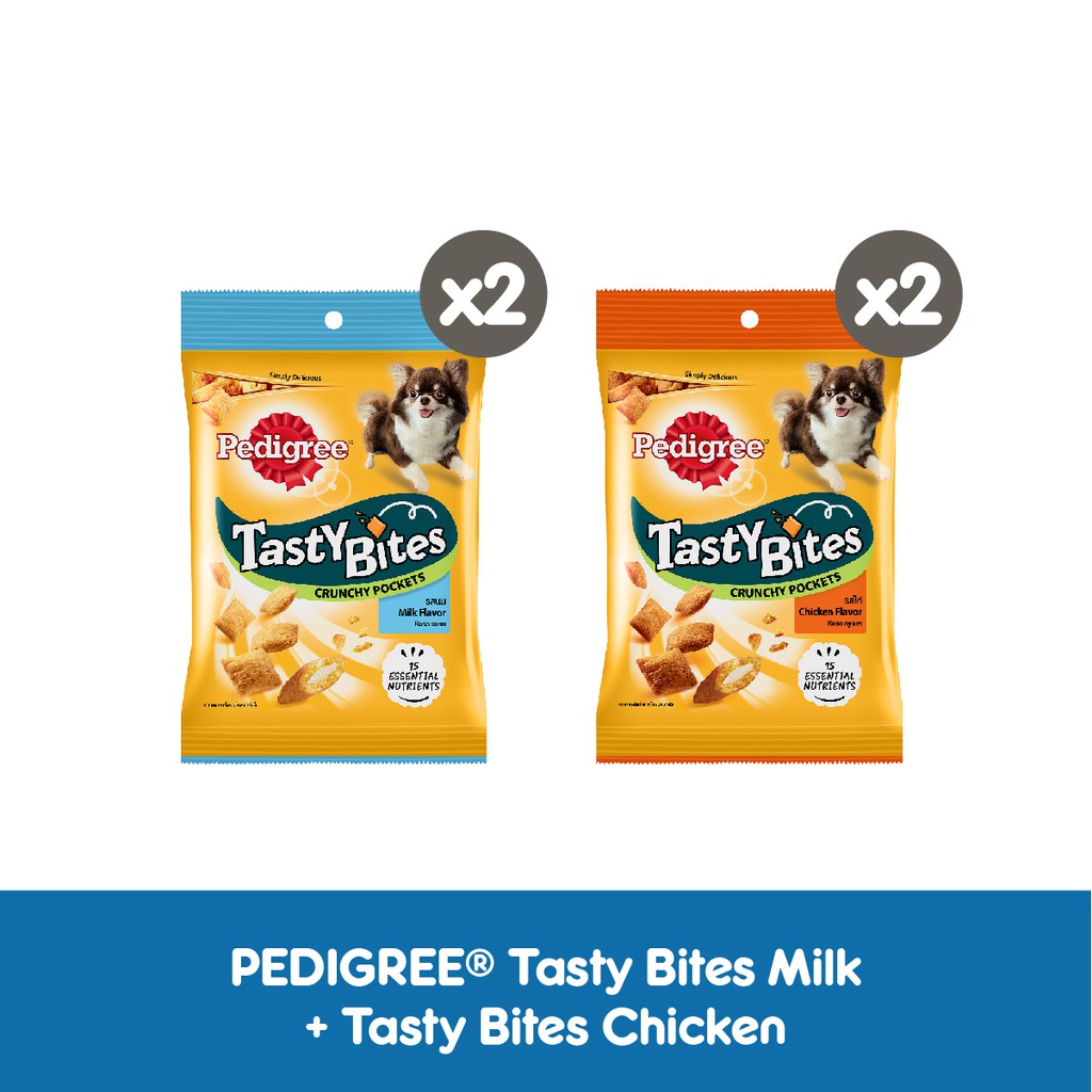 PEDIGREE® Tasty Bites Snack Anjing  rasa Milk (2 pcs) & Chicken (2 pcs) 60gr