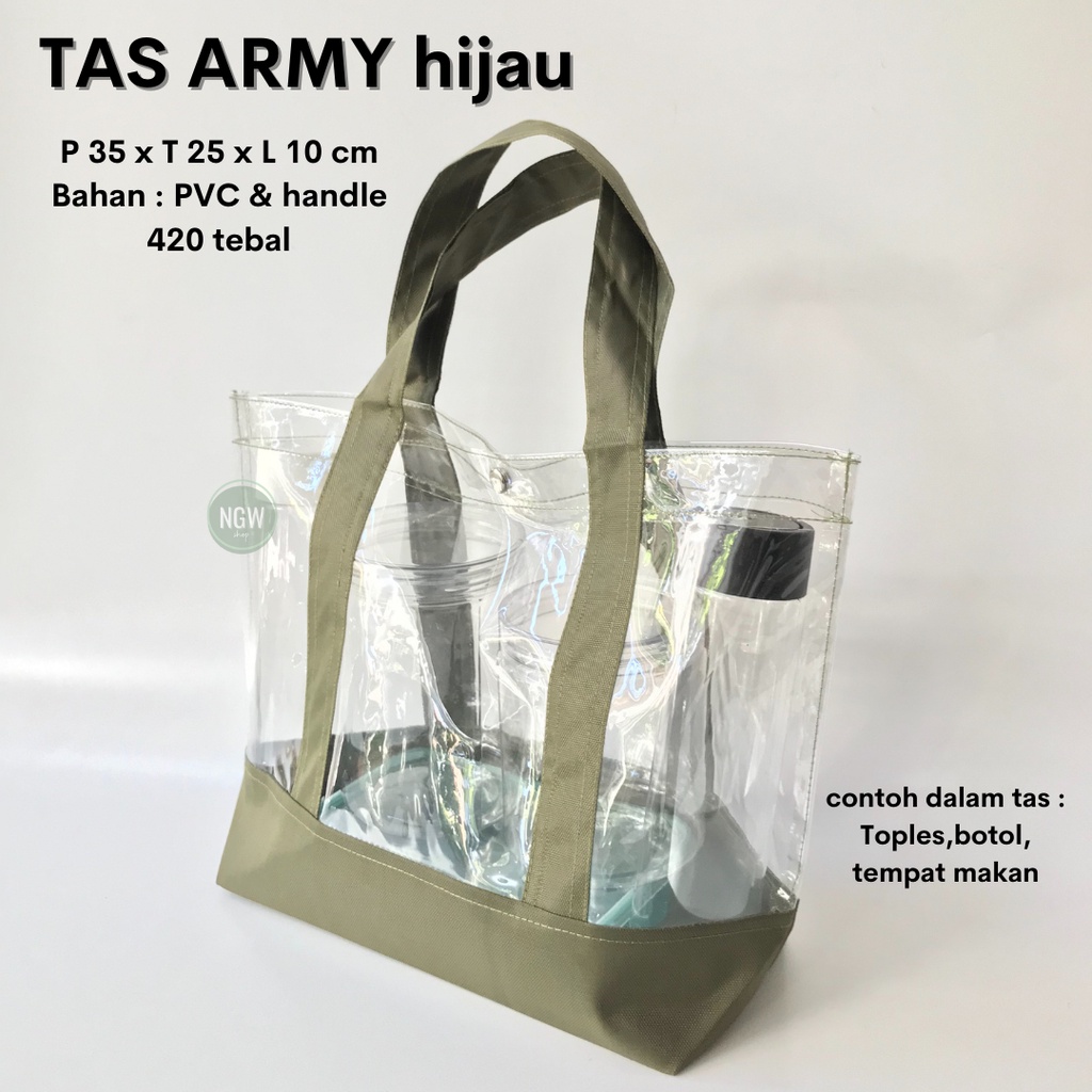 Tas pvc ARMY hijau 25 x 35 x 10 ready stock