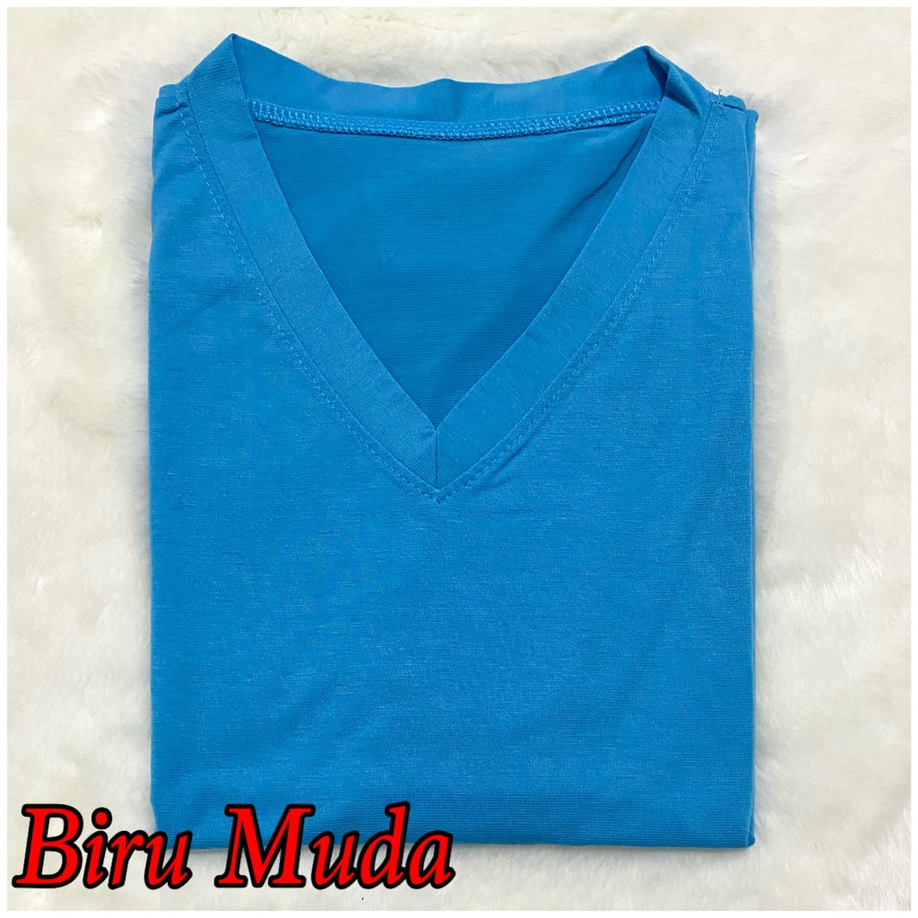 V-NECK JUMBO XXL Panjang / Kaos Polos Basic Vneck Panjang /  t-shirt / Atasan Pakaian Wanita Murah-TPJ V-XXL- BIRU MUDA