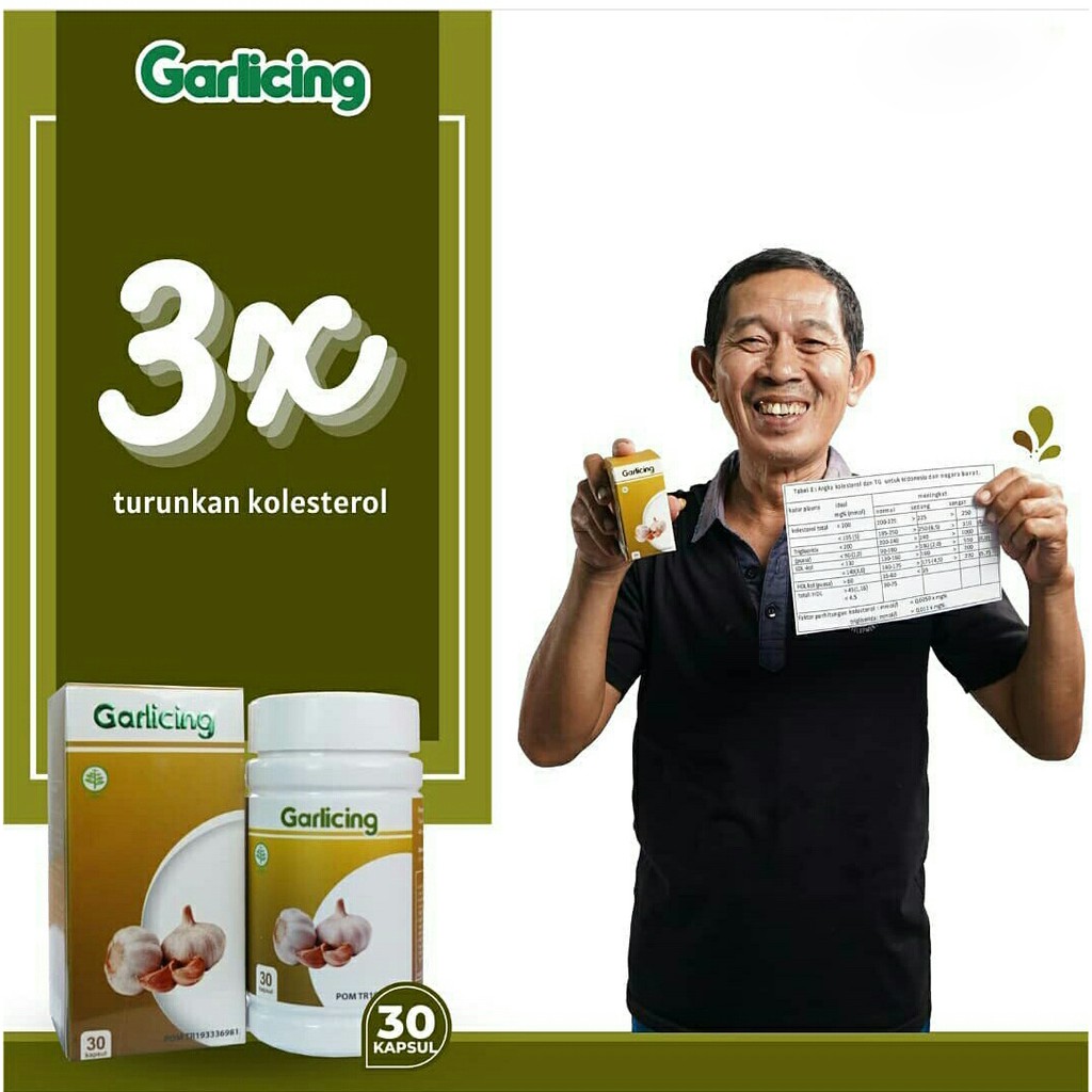 Garlicing - Herbal Ekstrak Bawang Putih Dayak Turunkan Kolesterol Kolestrol &amp; Darah Tinggi Perkuat Tulang Turunkan Resiko Kanker Isi 30 Kapsul