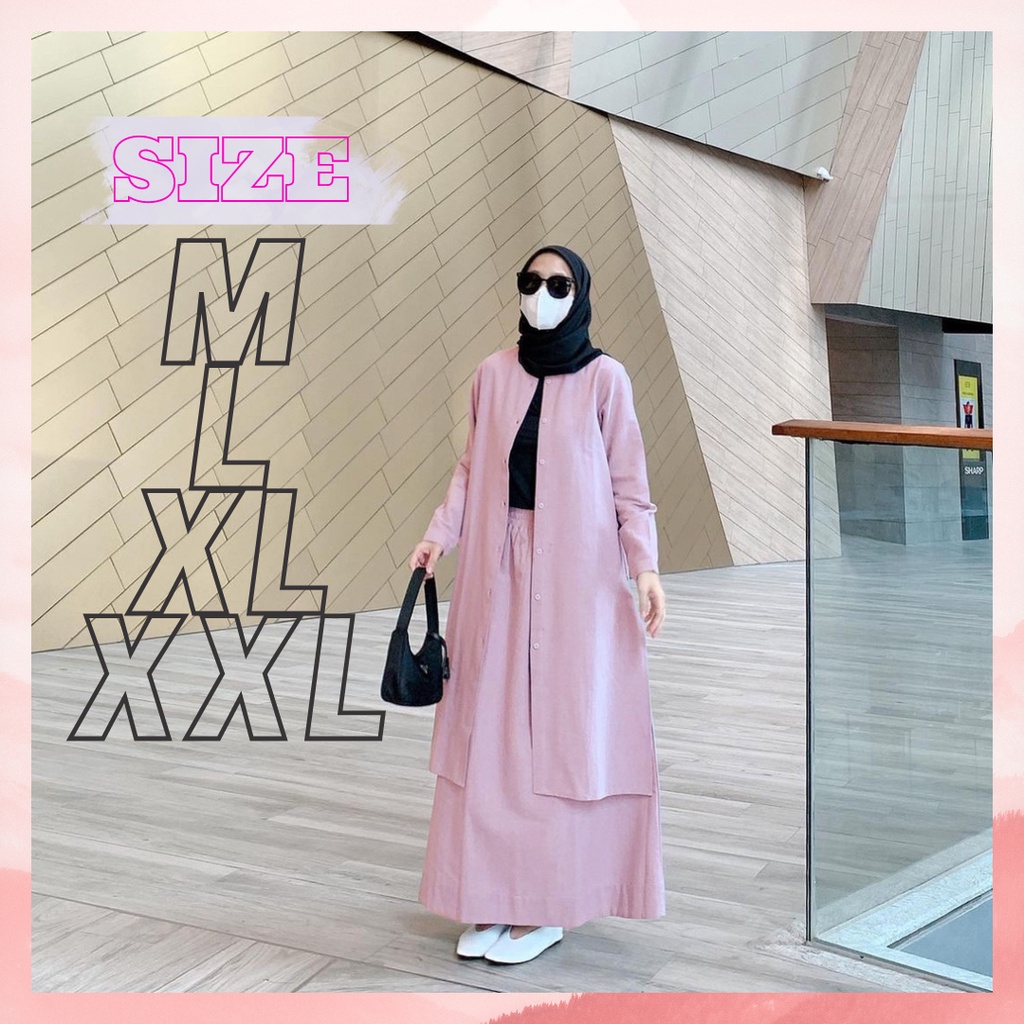 Distro - Namira Setelan Wanita Kekinian Set Rok Tunik Panjang + Manset  Kekinian Fashion Muslim Syar