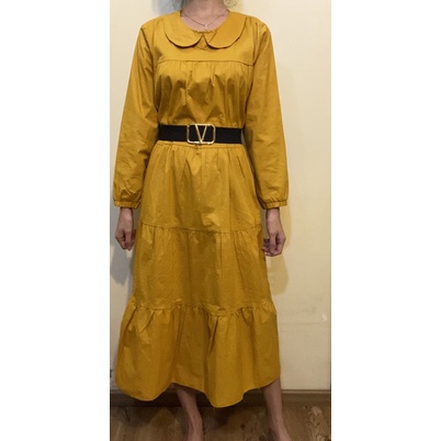 085 Dress katun hnm/midi dress hnm/Long tunik katun stretch/dress katun polos/dress kuning katun