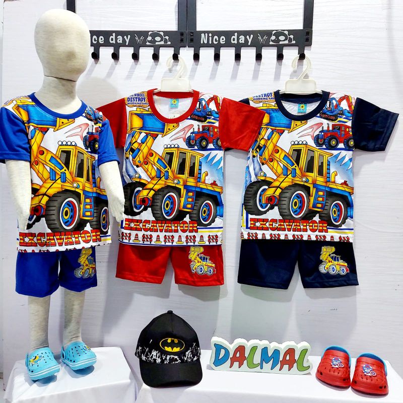 setelan anak laki laki dalmal excavator print 1