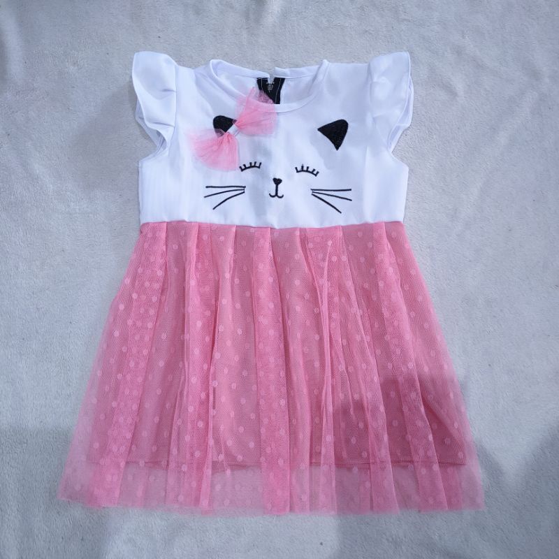 Dress Anak 1 2 Tahun cewek perempuan baju Anak motif kucing cat terbaru fatonah shop grobogan miau ( Dress Miauuu)