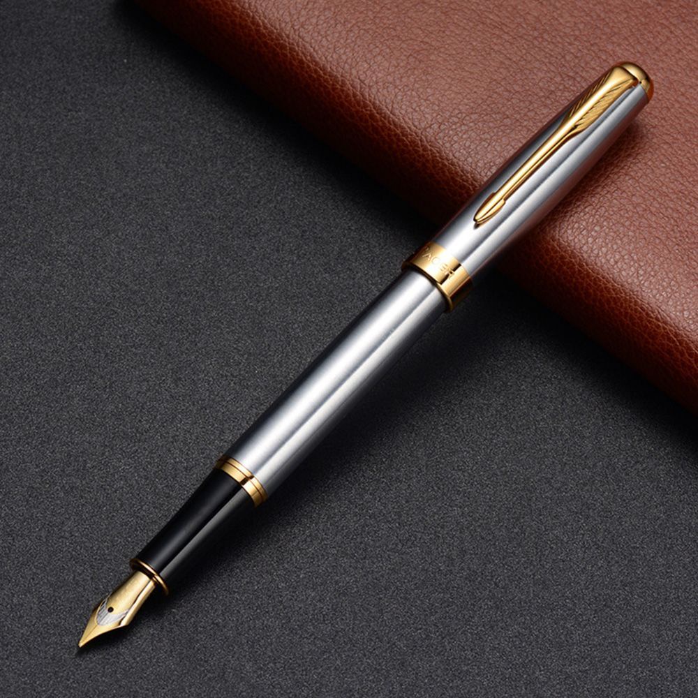 ELEGANT Classic Fountain Pen Medium Trim M Writing Supplies Silver Stainless Steel Business Golden Nib/Multicolor