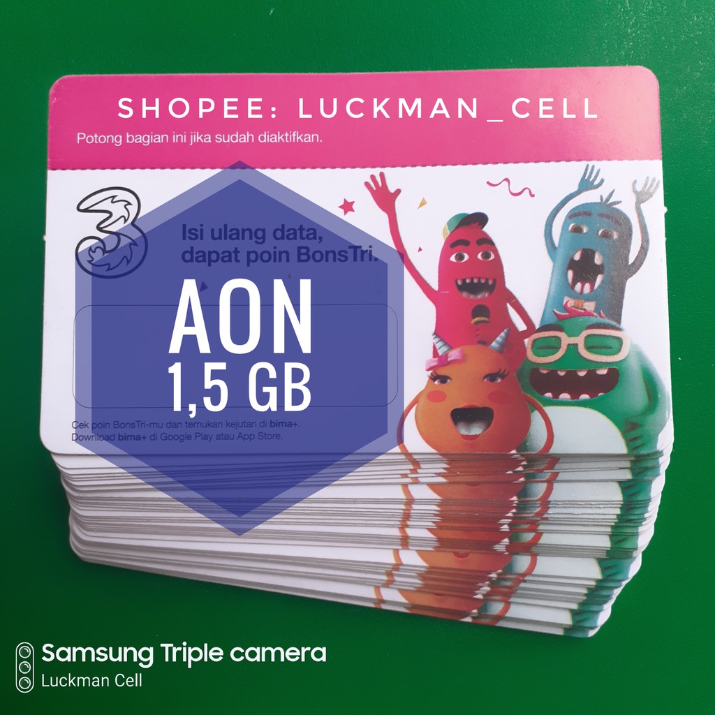 ISI 50 PCS VOUCHER TRI AON 1,5 GB BARU ( 1,5 GB AON + 1,5 GB STREAMING) AREA PRIANGAN TIMUR