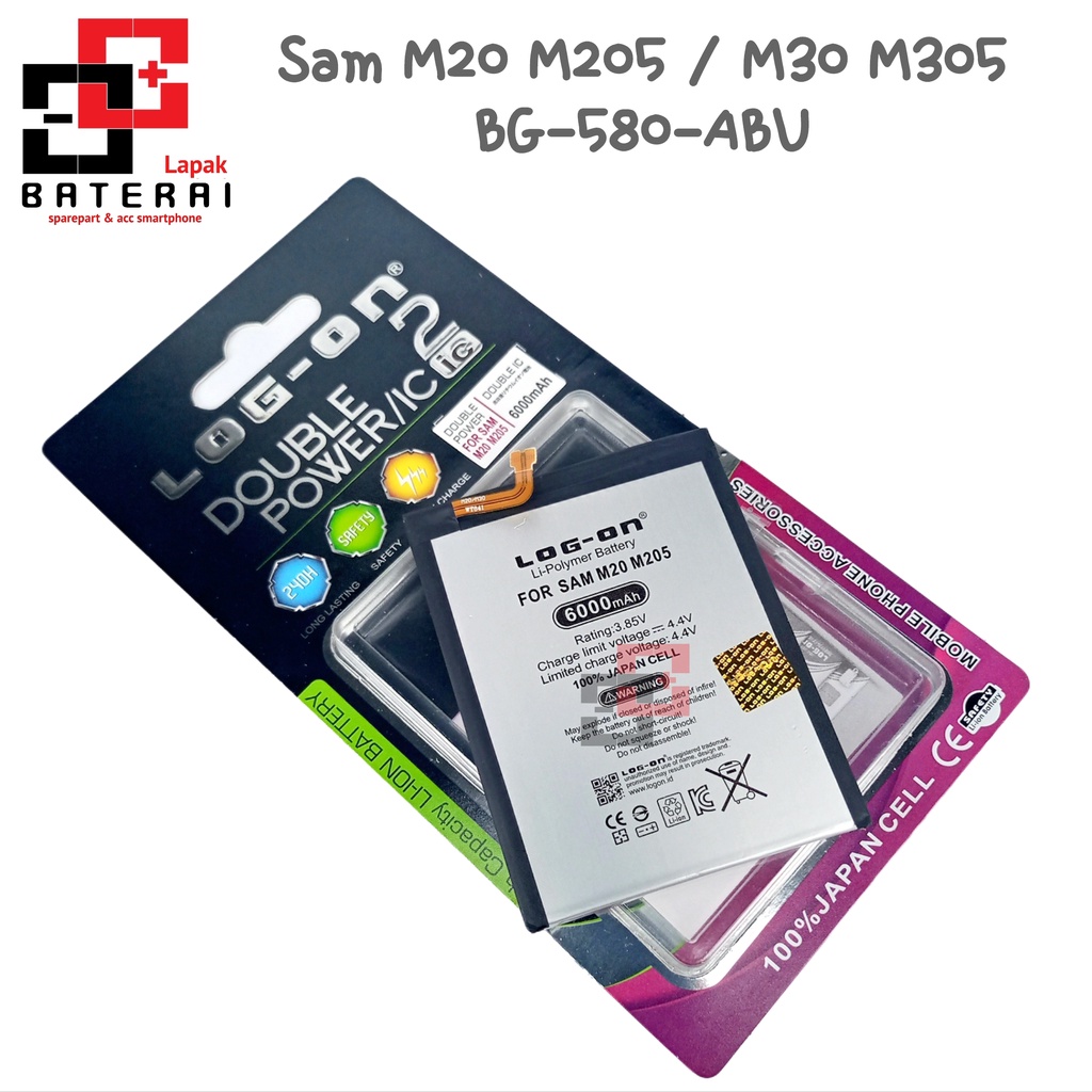 LOG - ON Baterai Samsung M30 M305 Double IC Protection Battery Batre