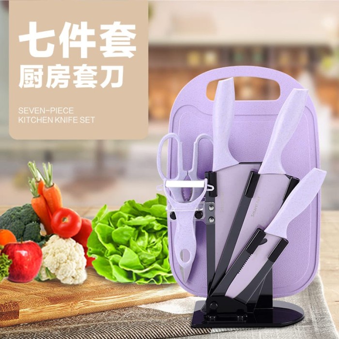 SmartChef Wheat Straw Knife Set 6in1 (+ talenan) tanpa knife rack - Ungu promo