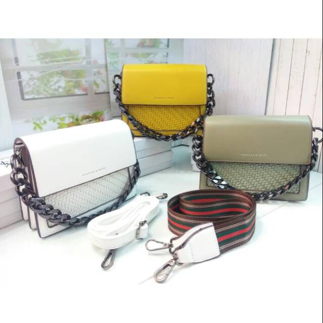 Tas CK SLING BAG RANTAI BLACK NEKEL 2 Tali