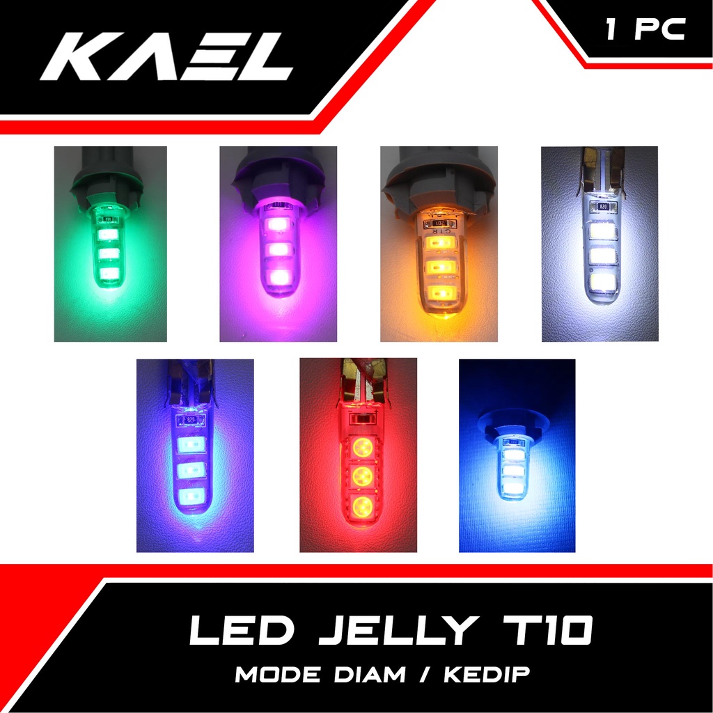 LED Sein Jelly T10 Diam-Flash Lampu Senja-Kota-Sen-Mundur-Speedometer-KM Motor-Mobil Kabin Putih-Biru-Ice Blue-Merah-Hijau-Kuning-Pink Kedip-Strobo-Strobe