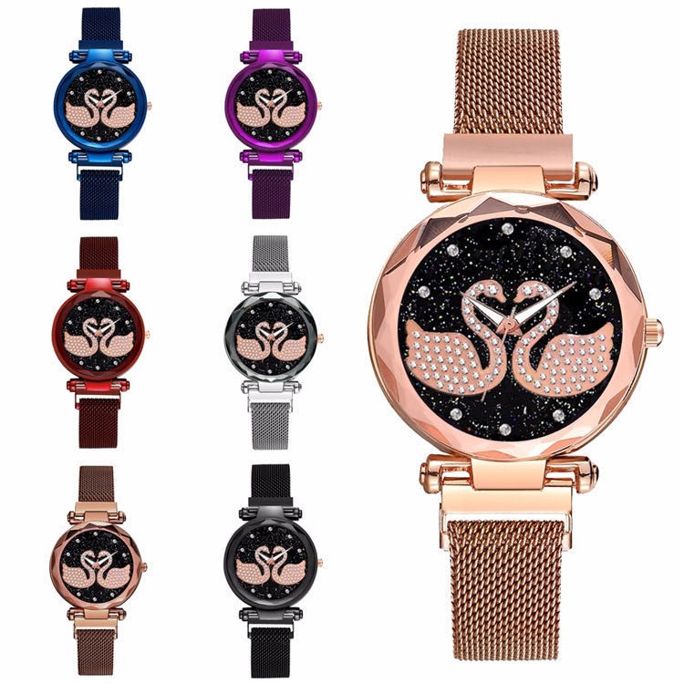 Jam Tangan Wanita Korea Strap Magnet Angsa Double/Jam Tangan Magnet Angsa Swarosvsky (2 angsa)