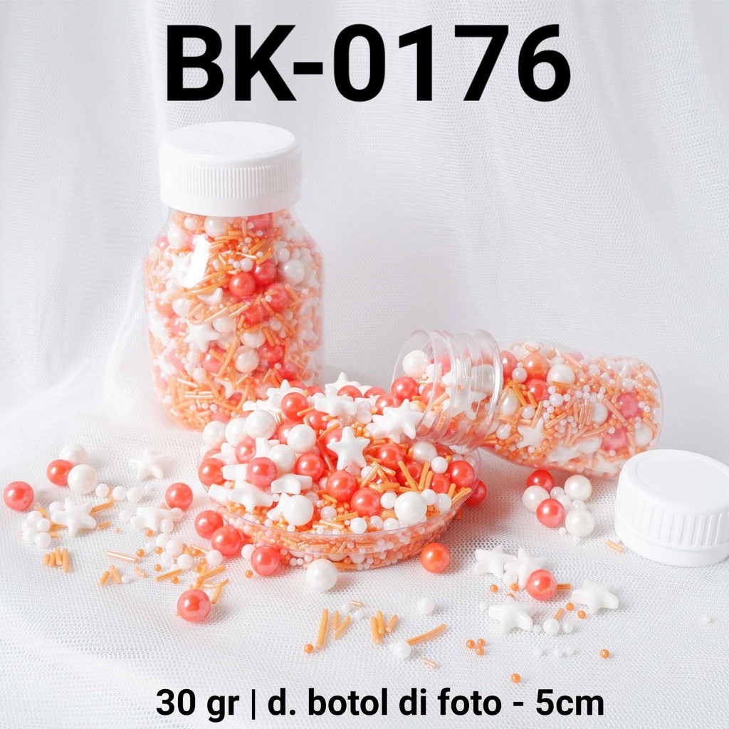 

BK-0176 Sprinkles sprinkle sprinkel 30gr 30 gram mix orange putih yamama baking grosir murah sprinkles cake dekorasi mutiara trimit decoration story sprinklestory sprinklesstory sprinkle story yamama baking