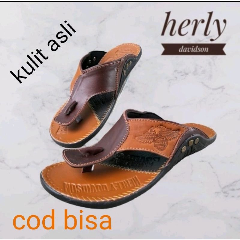 sandal kulit pria/ sandal Harley Davidson/ sandal japit kulit/ sandal kulit terlaris/ sandal COD bayar ditempat