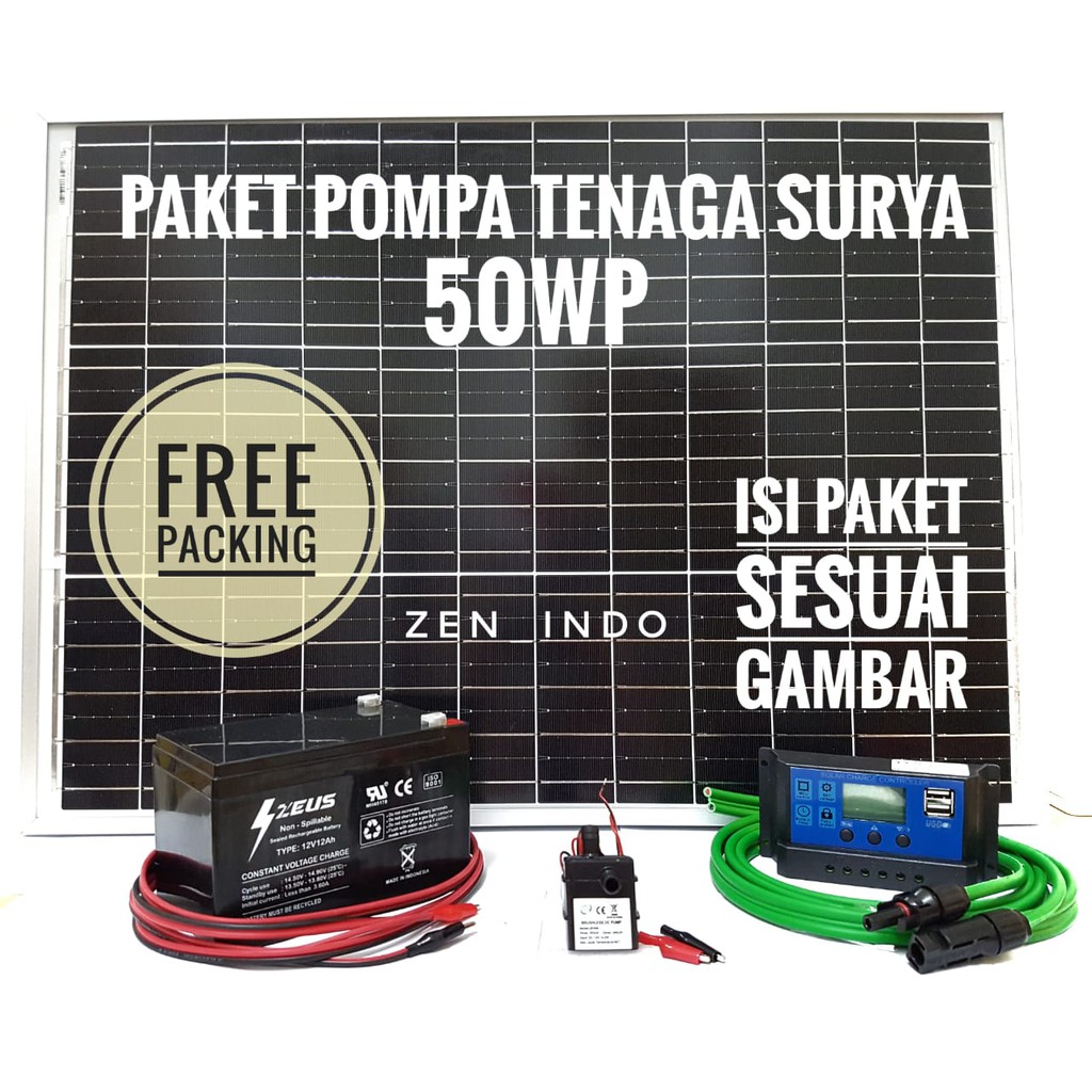 Paket Pompa Tenaga Surya Solar Panel 50 WP Pompa DC 12V 4,2 W/4,8 W