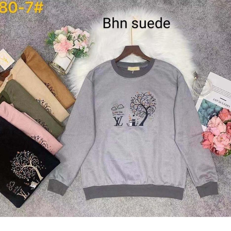 Gratis ongkirSR-1271|Kaos Wanita Lengan Panjang Import XL Tiramisu Suede