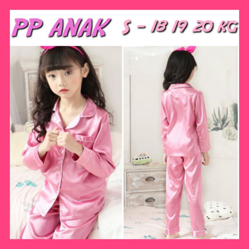 PIAMA ANAK LENGAN PANJANG SETELAN CELANA SATIN SILK POLOS