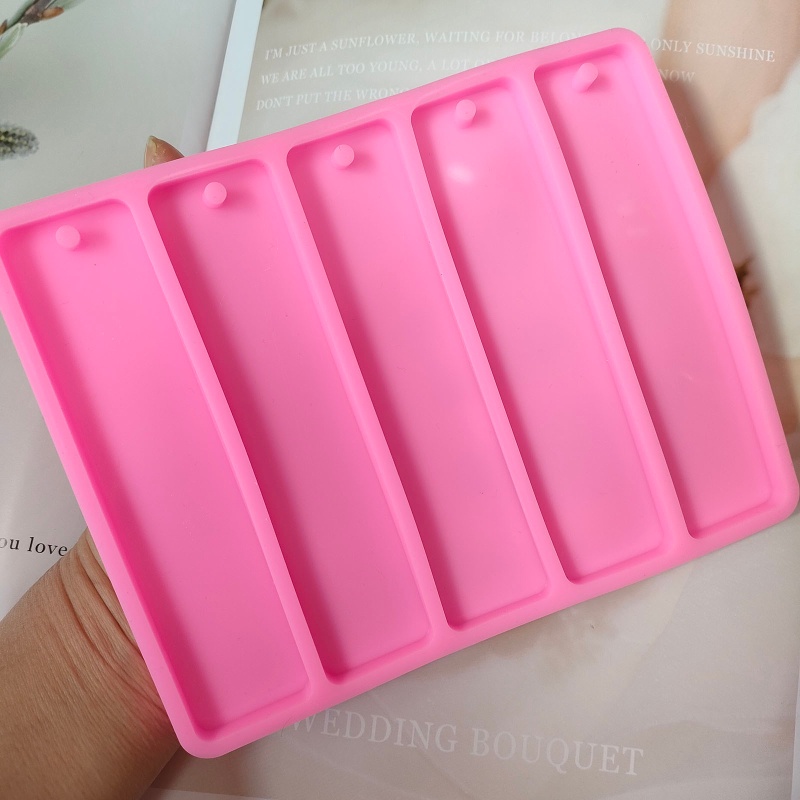 Siy 5 in 1 Cetakan Pembatas Buku Epoxy Resin Bentuk Persegi Panjang Bahan Silikon Warna Pink Handmade