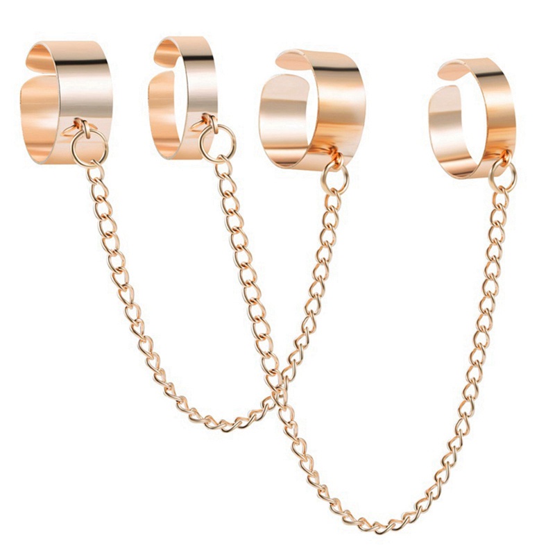 Fancyqube Cincin Rantai Link Jari Telunjuk Model Terbuka Bahan Stainless Steel Gaya Hip Hop Punk Untuk Wanita