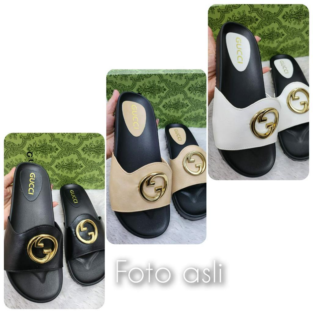 SANDAL WANITA IMPORT SLOP KULIT G0CC1 KODE: 111-6