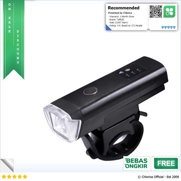 Taffled Lampu Sepeda Led Usb Rechargeable Xpg 350 Lumens - Hj-047