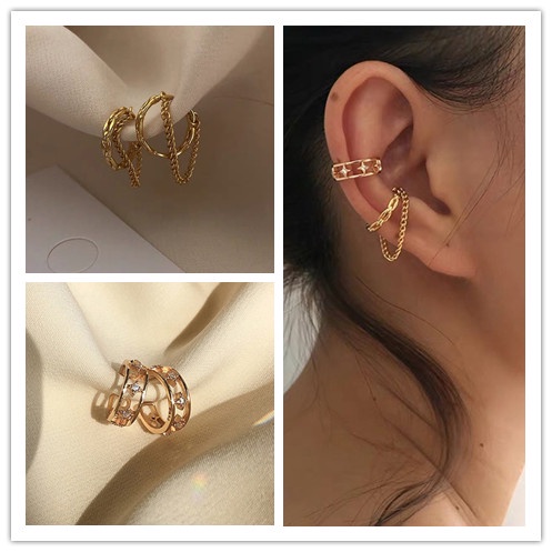 Anting Klip Telinga Tanpa Tindik Model hollow Rumbai Gaya retro Perancis Untuk Wanita