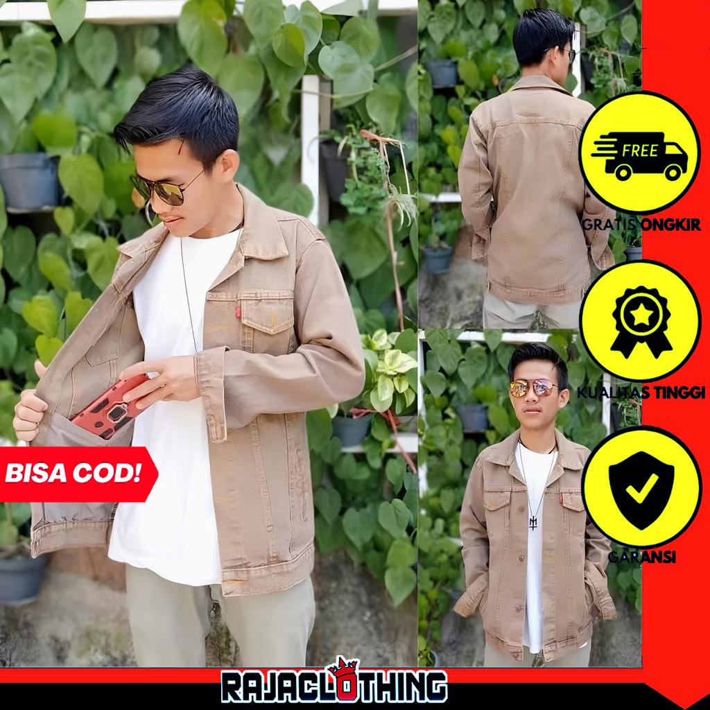 RCL - Jaket Jeans Denim Coklat Mocca Pria Wanita Big Size Jumbo M.L.XL.XXL Bahan Jeans Tebal Gratis Ongkir Harga Termurah