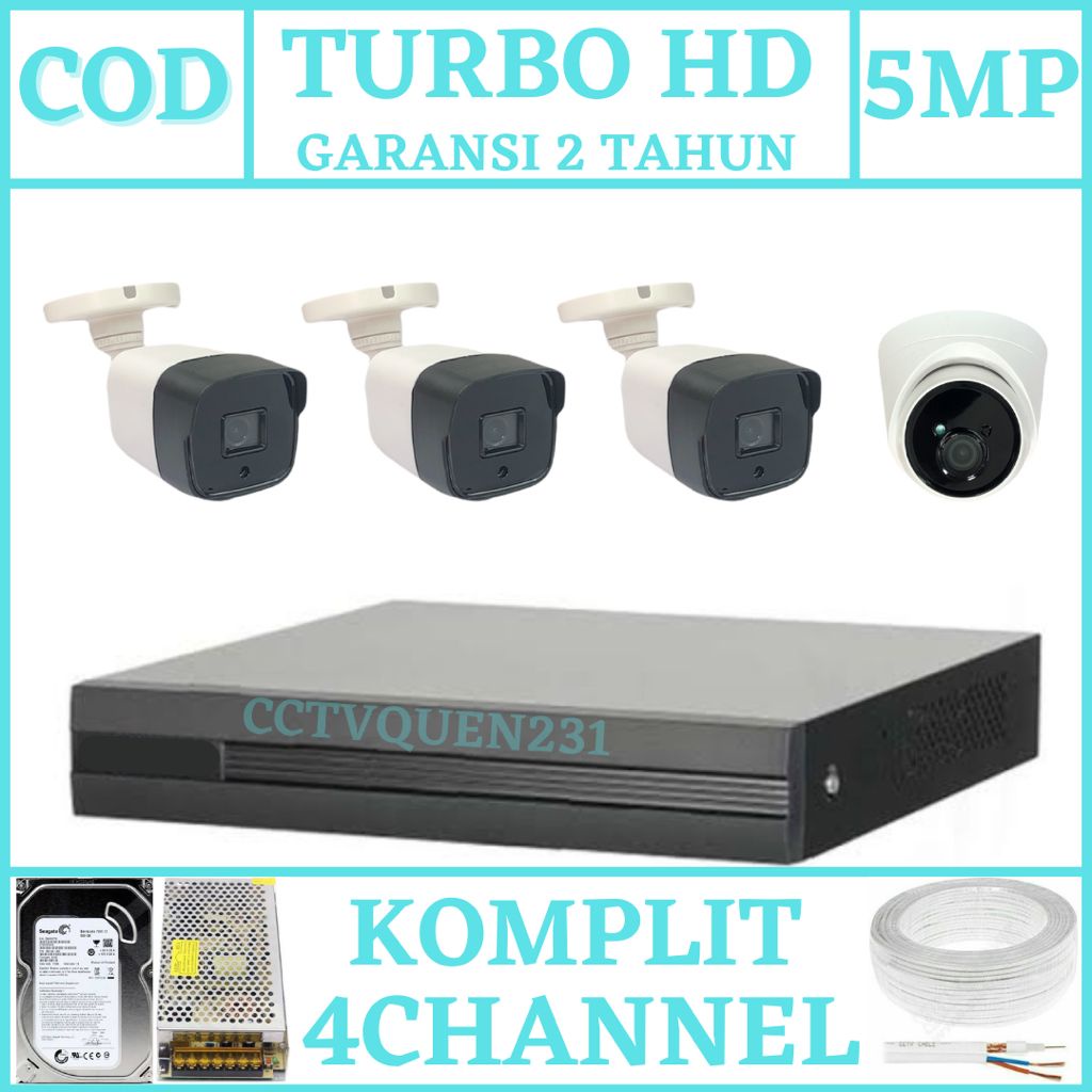 PAKET CCTV 4 CHANNEL 4 KAMERA IC SONY 5 MP TURBO HD 1080P KOMPLIT