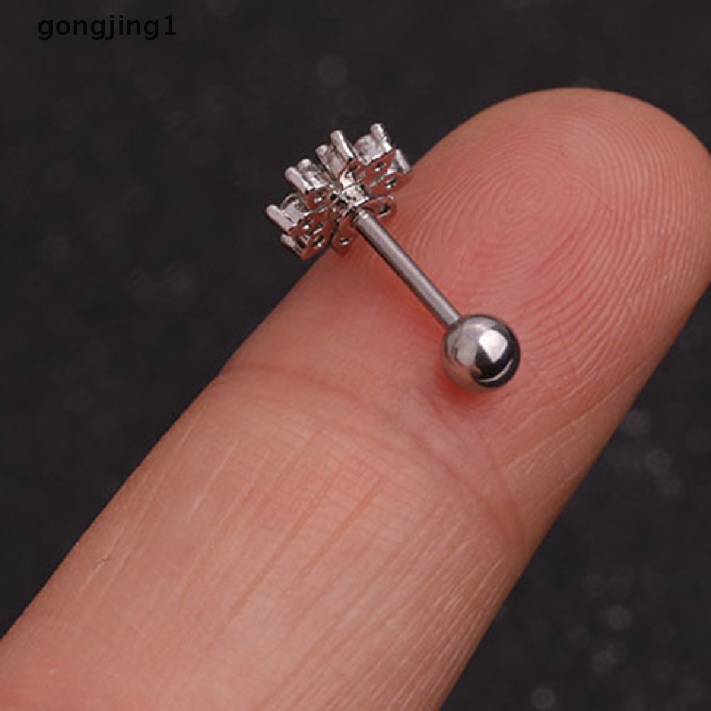 Anting Stud Kristal Berlian Imitasi Bentuk Bulan Matahari Helix Cartilage Body Piercing