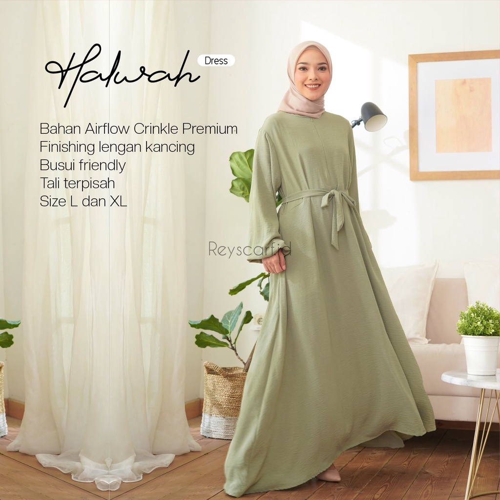 Halwah Dress By Reyscarf Gamis Dewasa Jumbo Luxury Bahan  Airflow Crinkle Premium Terbaik I Bisa COD