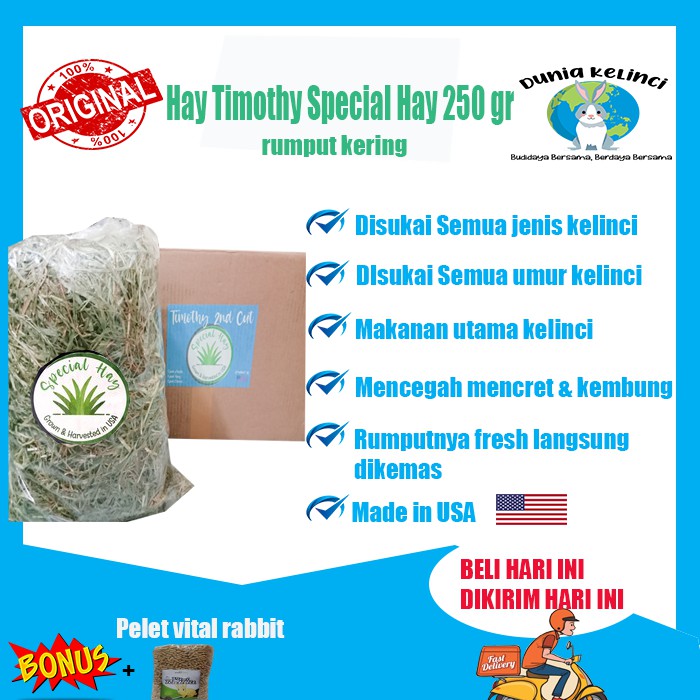 MAKANAN KELINCI HAY TIMOTHY SPECIAL HAY 250 GR GUINEA PIG MARMUT CHINCHILLA RUMPUT KERING JERAMI