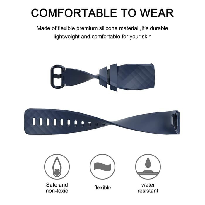 Tali Jam Silicone Strap Band Diamond Pattern for Fitbit Charge 3 navy