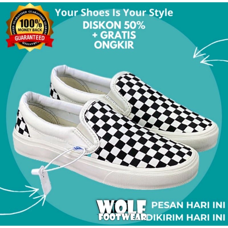 MADE IN CHINA Paket 100% Import Vans Slip On Mono Checkerboard