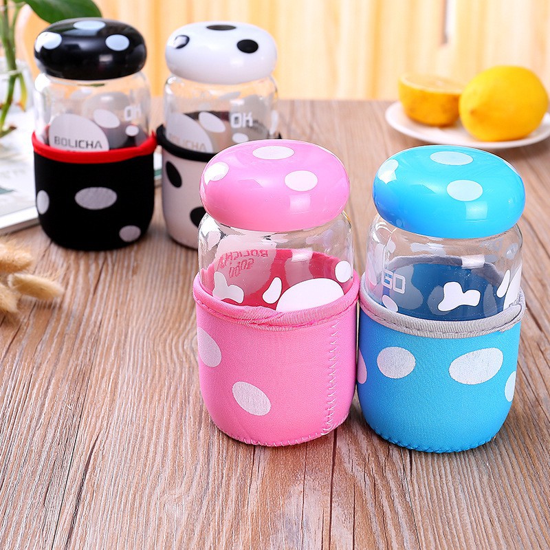 ~ PIYOSHI08 ~ Botol Kaca Cover Bentuk Jamur Mini Mushroom Tea Cup 300 Ml Lucu Murah AF51