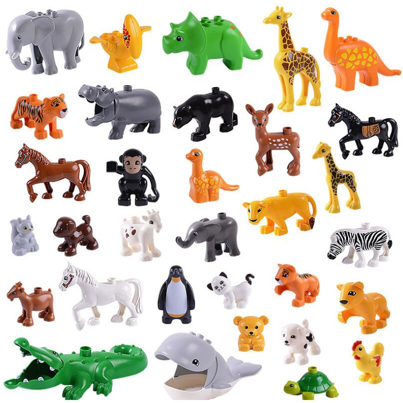 Mainan Lego Anak Building blocks accessories farm animals zoo compatible Legoinglys Duploed cat pig