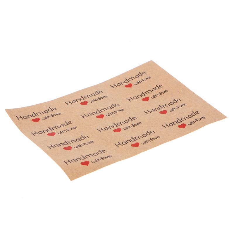 SIY  12Pcs 1.5 Inch Square Natural Kraft Handmade with Love Self Adhesive Stickers