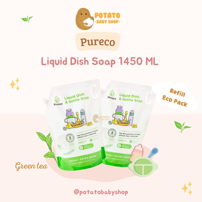 Pureco Liquid Dish &amp; Bottle Soap 1450ml Pouch - Sabun Cuci Botol Bayi