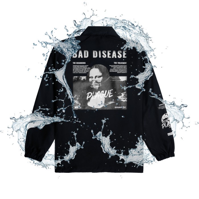 JAKET COACH BAD DISEASE WATERPROOF JAKET DISTRO PRIA EVERNEXT - BLACK, XXL