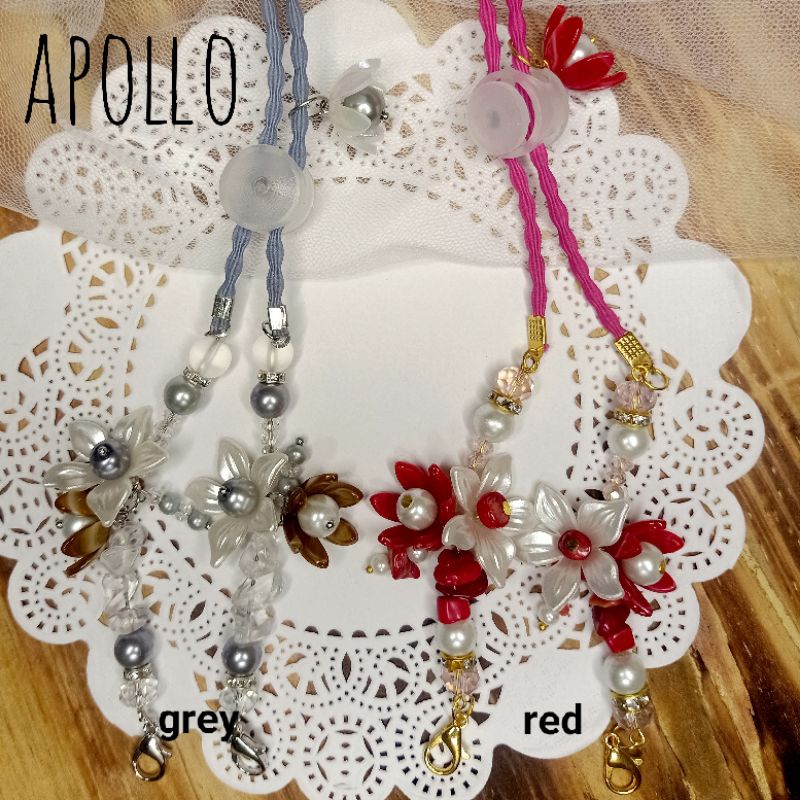 Strap Masker APOLLO  pengait hijab 2in1 kekinian  kristal ceko  permata sintetis  tali kalung serut 