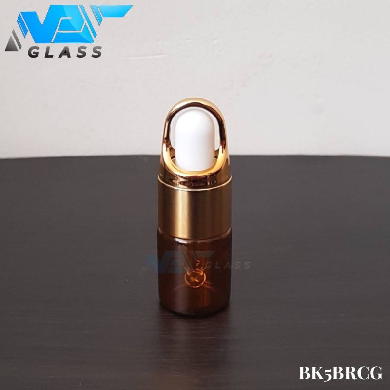 botol kaca pipet 5ml coklat amber ring gold