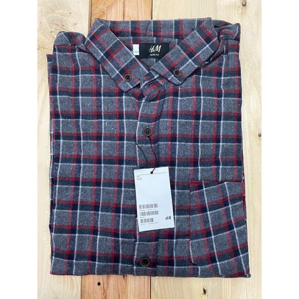 Kemeja Pria - Kemeja Flanel grey square list black red
