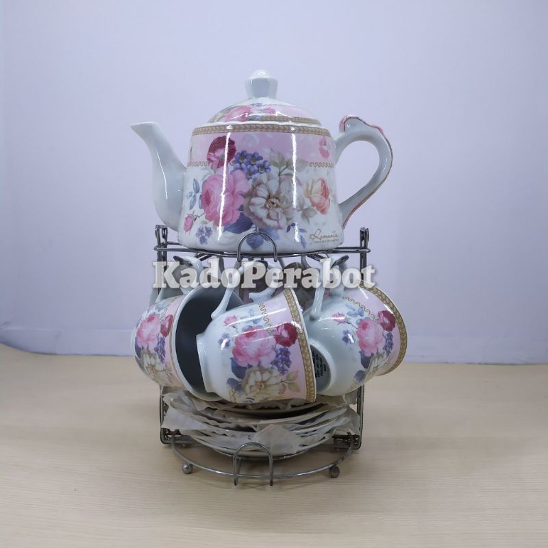 teko romantic set - teko motif bunga 1set - teko keramik pajangan