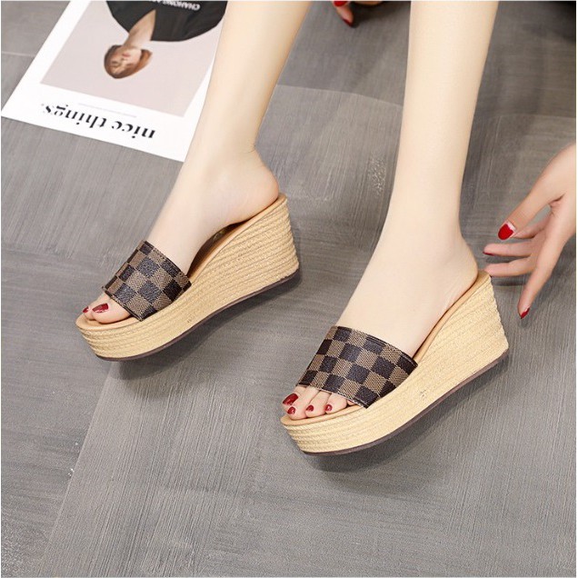 RYX - Plaid Slipges Sandal Pump Wedges Fashion Casual - Ori Import