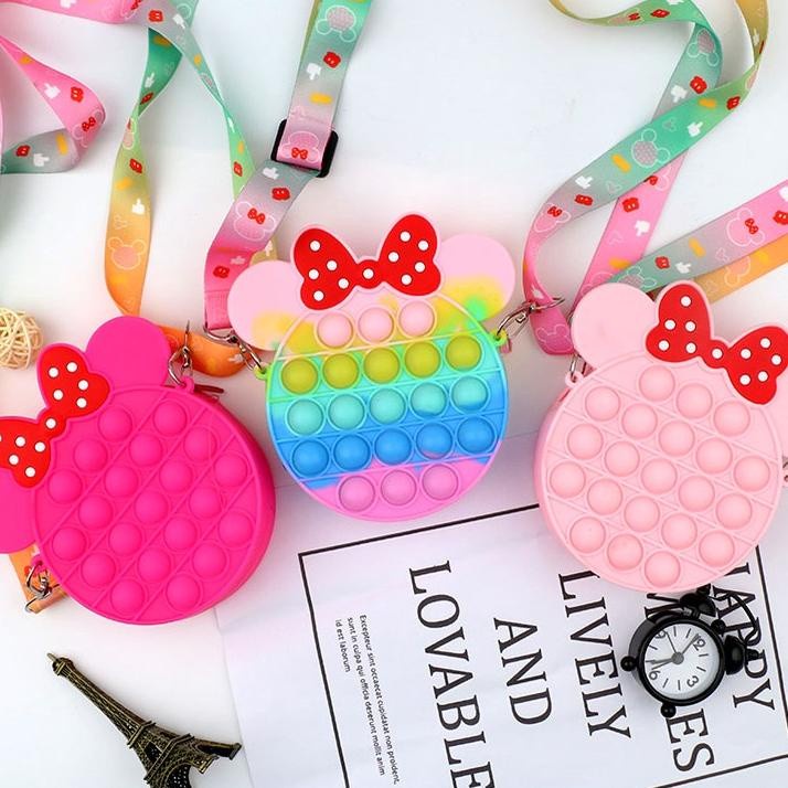 TERBARU TAS JELLY POP IT ANAK KARAKTER MINI MOUSE SET TALI PANJANG