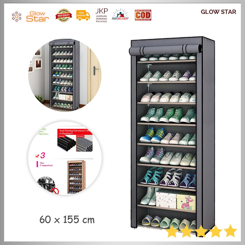 Rak Susun Perapi Sepatu Sandal Multilayer Shoe Rack Cloth Cabinet Storage 9 Layer gray Abu abu