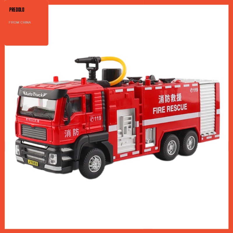 [In Stock] 1:50 Alloy Pull Back Water Tank Fire Truck Sprinkler Model Truck Sound&amp;Light