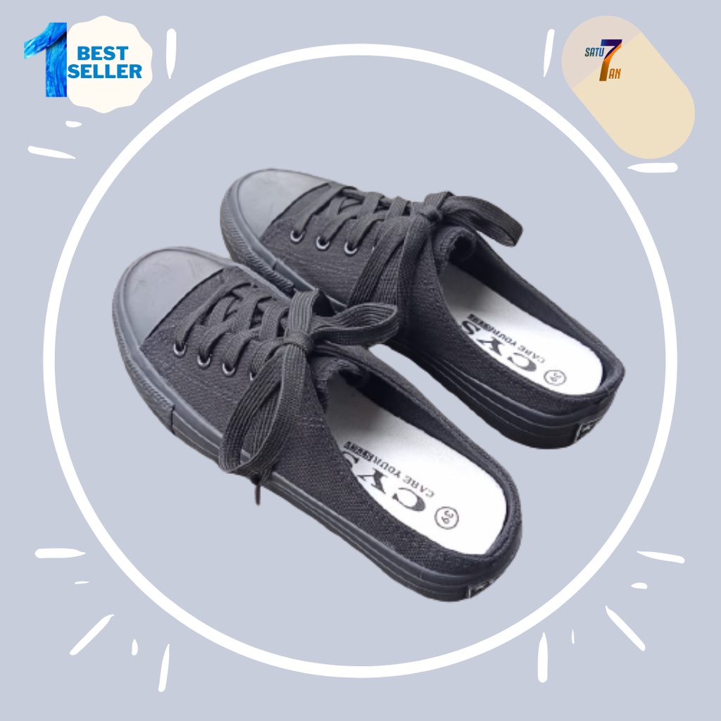Satu7an SPT-01 SEPATU SNEAKERS KASUAL PRIA WANITA IMPORT SEPATU SEKOLAH KEKINIAN GROSIR JAKARTA COD-HITAM POLOS