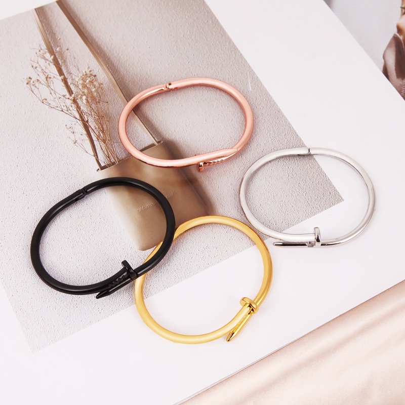 Creative Simple Metal Nail Shape Couple Bracelet/ Trend All-match Opening Bangle/ Valentine's Day Men Women Wrist Jewelry