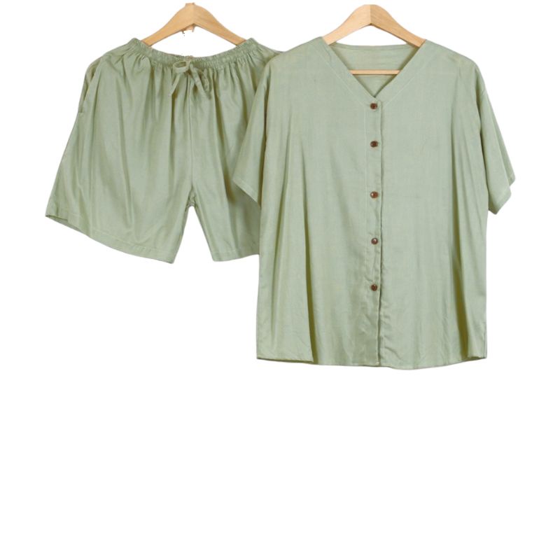 PIYAMA | SETELAN WANITA  | BABYDOLL | BAJU TIDUR WANITA | PIYAMA WANITA | PIYAMA PENDEK-Matcha