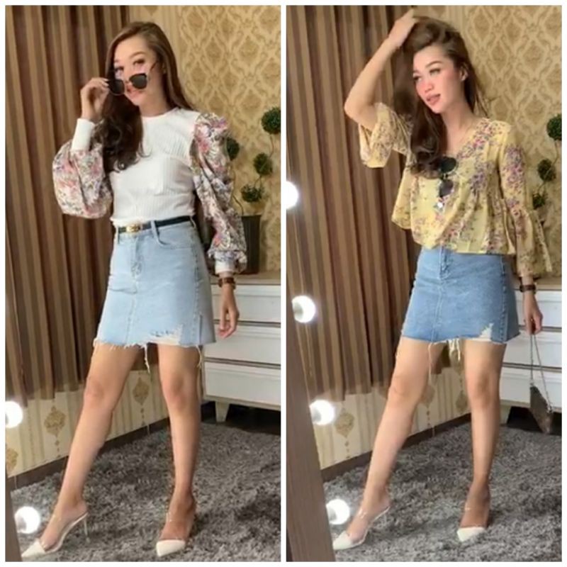 ⚡️CLEARANCE SALE ❤ PREMIUM IMPORT ❤ REAL PIC! JEANS RIPPED BUTTON POCKET MINI  SKIRT