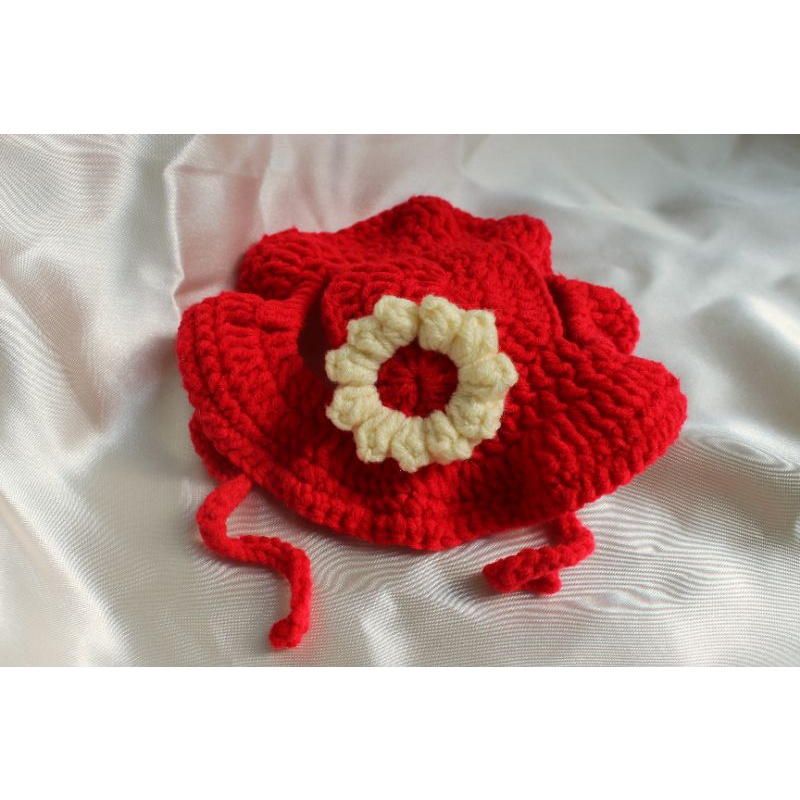 crochet bucket daisy hat for cat |Topi rajut untuk kucing